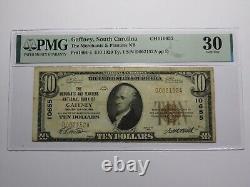 Billet de banque de la Caroline du Sud SC de 10 $ de 1929, Gaffney, #10655, état VF30.