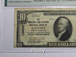 Billet de banque de la Caroline du Sud SC de 10 $ de 1929, Gaffney, #10655, état VF30.