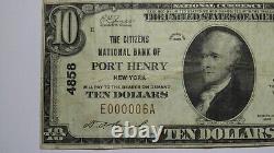 Billet de banque de la Monnaie nationale de Port Henry, New York, de 10 dollars de 1929, numéro de série bas #4858