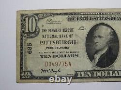 Billet de banque de la National Currency Bank Note de Pittsburgh, Pennsylvanie, PA, de 10 dollars, de 1929, Ch. 685, F++
