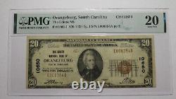 Billet de banque de la National Currency Bank de 20 1929 Orangeburg Caroline du Sud, N° 10650, état VF20