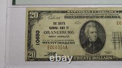 Billet de banque de la National Currency Bank de 20 1929 Orangeburg Caroline du Sud, N° 10650, état VF20
