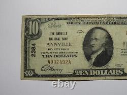 Billet de banque de la National Currency Bank de Annville, Pennsylvanie, PA, de 10 $ de 1929, numéro de série 2384, en bon état.