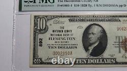 Billet de banque de la National Currency Bank de Flemington, New Jersey, NJ, de 1929, d'une valeur de 10 dollars, numéro de série Ch #892, état VF35.