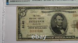Billet de banque de la National Currency Bank de Frederick, Oklahoma, OK, datant de 1929, d'une valeur de 5 dollars, numéro de série #8140, classé F15 par PMG.
