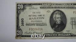 Billet de banque de la National Currency Bank de Hazleton, Pennsylvanie, PA, de 20 $ en 1929, Ch. #3893, VF+.