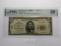 Billet de banque de la National Currency Bank de Knightstown, Indiana IN de 1929 de 5 $, Ch # 872 VF20 PMG