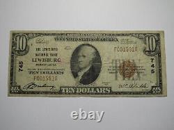 Billet de banque de la National Currency Bank de Lewisburg Pennsylvania PA de 1929, d'une valeur de 10 dollars, numéro de série #745.