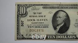 Billet de banque de la National Currency Bank de Lock Haven, Pennsylvanie, PA de 10 dollars en 1929, Ch #507 VF+.