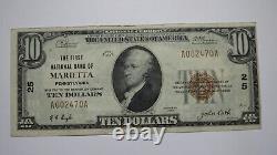 Billet de banque de la National Currency Bank de Marietta, Pennsylvanie, PA de 10 dollars de 1929 Ch. #25 VF+