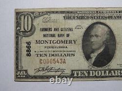 Billet de banque de la National Currency Bank de Montgomery, Pennsylvanie, de 1929, d'une valeur de 10 $, Ch. #8866 VF
