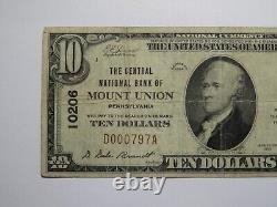 Billet de banque de la National Currency Bank de Mount Union, Pennsylvanie, de 10 $ de 1929, numéro de série 10206, EN BON ÉTAT.