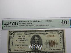 Billet de banque de la National Currency Bank de Myerstown, Pennsylvanie, de 5 dollars de 1929, numéro de série 5241, XF40 PMG.