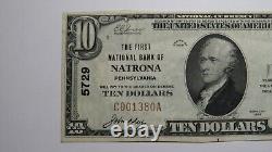 Billet de banque de la National Currency Bank de Natrona, Pennsylvanie, PA de 1929 d'une valeur de 10 dollars, numéro de série #5729, en très bon état.
