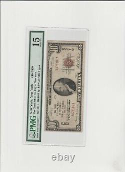 Billet de banque de la National Currency Bank de New York NY datant de 1929, d'une valeur de 10 dollars. Ch. #2370, état de conservation F15, certifié par PMG.