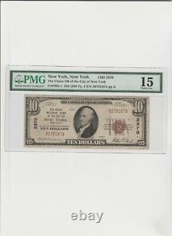 Billet de banque de la National Currency Bank de New York NY de 1929 de 10 $! Ch. #2370 choix F15 PMG