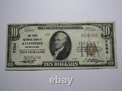 Billet de banque de la National Currency Bank de Pennsylvanie, Avonmore, PA, daté de 1929, d'une valeur de 10 dollars, Ch. #7594, en très bon état (VF+).