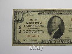 Billet de banque de la National Currency Bank de Pennsylvanie PA de 10 dollars de Carmichaels de 1929, Ch. #5784.