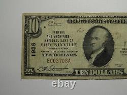 Billet de banque de la National Currency Bank de Phoenixville, Pennsylvanie, de 10 dollars, de l'année 1929, numéro de série 1936, en très bon état.
