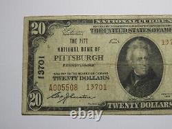 Billet de banque de la National Currency Bank de Pittsburgh, Pennsylvanie, PA de 20 $ de 1929, Ch. #13701