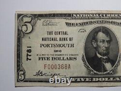 Billet de banque de la National Currency Bank de Portsmouth, Ohio OH de 1929, charte #7781, VF