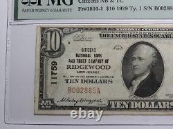 Billet de banque de la National Currency Bank de Ridgewood, New Jersey, NJ de 10 dollars de 1929, Ch #11759 VF25.