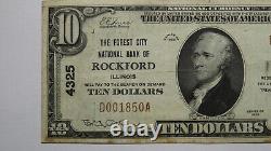 Billet de banque de la National Currency Bank de Rockford, Illinois IL de 1929, d'une valeur de 10 dollars, Ch. #4325, en VF.