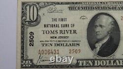 Billet de banque de la National Currency Bank de Toms River, New Jersey NJ, de 1929, d'une valeur de 10 dollars, numéro de série 2509, état de conservation VF35