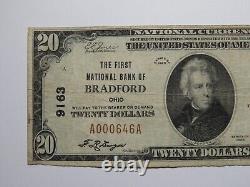 Billet de banque de la National Currency Bank de l'Ohio OH de 1929 à Bradford - Charter #9163 VF