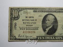 Billet de banque de la National Currency Bank du Vermont VT de 1929 de 10 $ Charter #1700 en bon état