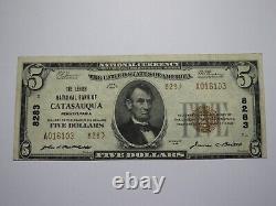 Billet de banque de la Pennsylvanie PA de catégorie nationale de 1929 de 5 dollars de Catasauqua, numéro de chèque 8283, en VF+.