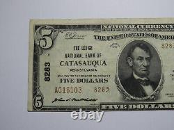 Billet de banque de la Pennsylvanie PA de catégorie nationale de 1929 de 5 dollars de Catasauqua, numéro de chèque 8283, en VF+.
