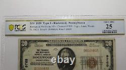 Billet de banque de la Pennsylvanie PA, devise nationale de 20 dollars de Rockwood en 1929, numéro de série 9769, état VF25.