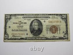Billet de banque de la Réserve fédérale de Chicago de 1929 de 20 $ avec un numéro de série fantaisie en VF