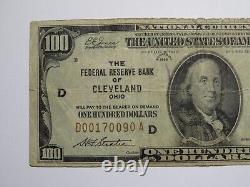Billet de banque de la Réserve fédérale de l'État de l'Ohio, Cleveland, en bon état (VG+), de 100 dollars, de 1929.