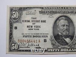 Billet de banque de la Réserve fédérale de la ville de New York NY de 1929 de 50 dollars en excellent état (XF++)