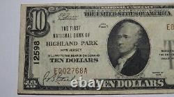 Billet de banque de la banque nationale de Highland Park, New Jersey, NJ de 10 1929, numéro de facture #12598 VF+