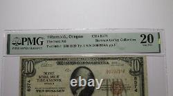Billet de banque de la banque nationale de l'Oregon OR de Tillamook de 10 dollars de 1929, numéro de série #8574, qualité VF20.