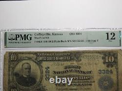 Billet de banque de la devise nationale de 10 dollars de Coffeyville, Kansas, KS, en date de 1902, numéro de série Ch #3324, évalué F12 par PMG.