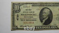 Billet de banque de la devise nationale de Pennsylvanie PA de Wilkinsburg, daté de 1929, d'une valeur de 10 dollars, numéro de chapitre 4728.