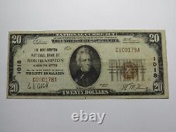 Billet de banque de la devise nationale du Massachusetts MA de Northampton de 1929 de 20$ - Numéro de série 1018 - EN BON ÉTAT.