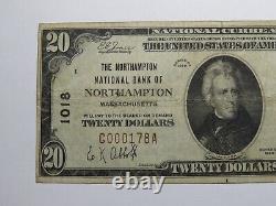 Billet de banque de la devise nationale du Massachusetts MA de Northampton de 1929 de 20$ - Numéro de série 1018 - EN BON ÉTAT.