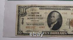 Billet de banque de la monnaie nationale de 10 1929 $ de Somerville, New Jersey, NJ, N° 4942, état VF20.