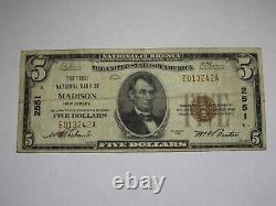 Billet de banque de la monnaie nationale de 5 $ de Madison, New Jersey, NJ, de l'année 1929, Ch. #2551, en bon état.