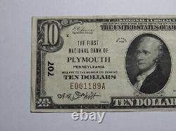 Billet de banque de la monnaie nationale de Pennsylvanie PA de 1929 Plymouth de 10 $, Ch. #707 VF+