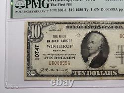 Billet de banque de la monnaie nationale de Winthrop, New York, de 1929 de 10 $, n° de série 10747, classé VF25 par PMG