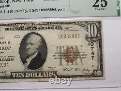 Billet de banque de la monnaie nationale de Winthrop, New York, de 1929 de 10 $, n° de série 10747, classé VF25 par PMG