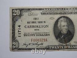 Billet de banque de la monnaie nationale de l'Ohio OH de Carrollton de 1929 de 20 $, charte #11714 VF