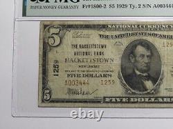 Billet de banque de la national currency de Hackettstown New Jersey NJ de 1929 de 5 $, numéro de série 1259, en F15