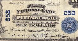 Billet de banque de la première National Bank de 1902 de 10 $, Pittsburg, Pennsylvanie, en très bon état de conservation